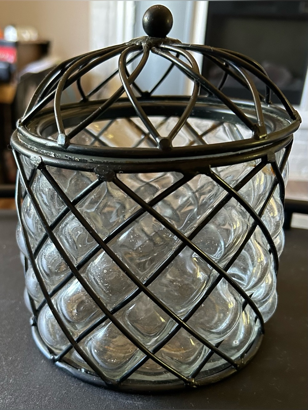 Black Metal and Glass Decorative Jar/candle holder with Lid - Home Accents